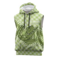 Omaomao Hawaii Cowboy Palaka Motifs Personalised Sleeveless Hoodie Paniolo Festival Puakenikeni Lei LT14 Green - Polynesian Pride