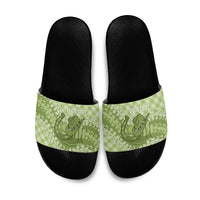 Omaomao Hawaii Cowboy Palaka Motifs Personalised Slide Sandals Paniolo Festival Puakenikeni Lei LT14 Green - Polynesian Pride