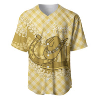 Melemele Hawaii Cowboy Palaka Motifs Personalised Baseball Jersey Paniolo Festival Puakenikeni Lei LT14 Yellow - Polynesian Pride
