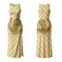 Melemele Hawaii Cowboy Palaka Motifs Personalised Family Matching Tank Maxi Dress and Hawaiian Shirt Paniolo Festival Puakenikeni Lei LT14 Mom's Dress Yellow - Polynesian Pride