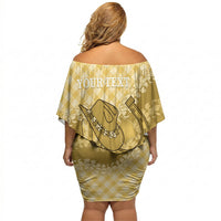 Melemele Hawaii Cowboy Palaka Motifs Personalised Off Shoulder Short Dress Paniolo Festival Puakenikeni Lei LT14 - Polynesian Pride