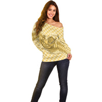 Melemele Hawaii Cowboy Palaka Motifs Personalised Off Shoulder Sweater Paniolo Festival Puakenikeni Lei LT14 - Polynesian Pride