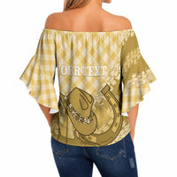Melemele Hawaii Cowboy Palaka Motifs Personalised Off Shoulder Wrap Waist Top Paniolo Festival Puakenikeni Lei LT14 - Polynesian Pride