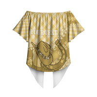 Melemele Hawaii Cowboy Palaka Motifs Personalised Off Shoulder Wrap Waist Top Paniolo Festival Puakenikeni Lei LT14 - Polynesian Pride