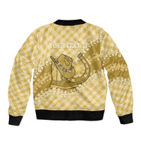 Melemele Hawaii Cowboy Palaka Motifs Personalised Sleeve Zip Bomber Jacket Paniolo Festival Puakenikeni Lei LT14 - Polynesian Pride