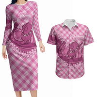 Alaka Hawaii Cowboy Palaka Motifs Personalised Couples Matching Long Sleeve Bodycon Dress and Hawaiian Shirt Paniolo Festival Puakenikeni Lei LT14 Pink - Polynesian Pride