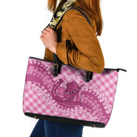 Alaka Hawaii Cowboy Palaka Motifs Personalised Leather Tote Bag Paniolo Festival Puakenikeni Lei LT14 Pink - Polynesian Pride