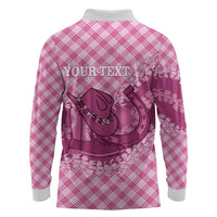 Alaka Hawaii Cowboy Palaka Motifs Personalised Long Sleeve Polo Shirt Paniolo Festival Puakenikeni Lei LT14 - Polynesian Pride