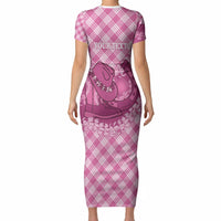 Alaka Hawaii Cowboy Palaka Motifs Personalised Short Sleeve Bodycon Dress Paniolo Festival Puakenikeni Lei LT14 - Polynesian Pride