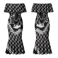Eleele Hawaii Cowboy Palaka Motifs Personalised Family Matching Mermaid Dress and Hawaiian Shirt Paniolo Festival Puakenikeni Lei LT14 Mom's Dress Black - Polynesian Pride