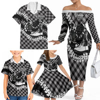 Eleele Hawaii Cowboy Palaka Motifs Personalised Family Matching Off The Shoulder Long Sleeve Dress and Hawaiian Shirt Paniolo Festival Puakenikeni Lei LT14 - Polynesian Pride