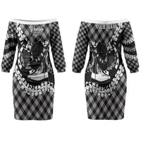 Eleele Hawaii Cowboy Palaka Motifs Personalised Family Matching Off The Shoulder Long Sleeve Dress and Hawaiian Shirt Paniolo Festival Puakenikeni Lei LT14 Mom's Dress Black - Polynesian Pride