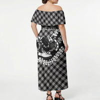 Eleele Hawaii Cowboy Palaka Motifs Personalised Off Shoulder Maxi Dress Paniolo Festival Puakenikeni Lei LT14 - Polynesian Pride