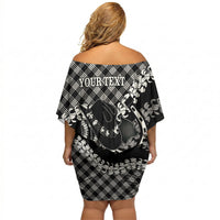 Eleele Hawaii Cowboy Palaka Motifs Personalised Off Shoulder Short Dress Paniolo Festival Puakenikeni Lei LT14 - Polynesian Pride