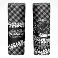 Eleele Hawaii Cowboy Palaka Motifs Personalised Skinny Tumbler Paniolo Festival Puakenikeni Lei LT14 Black - Polynesian Pride