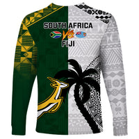 South Africa And Fiji Rugby Long Sleeve Shirt 2023 World Cup Fijian Tapa With Kente Pattern LT14 - Polynesian Pride
