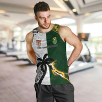 South Africa And Fiji Rugby Men Tank Top 2023 World Cup Fijian Tapa With Kente Pattern LT14 - Polynesian Pride