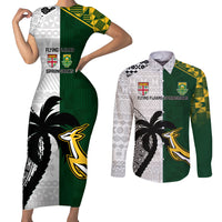 Custom South Africa And Fiji Rugby Couples Matching Short Sleeve Bodycon Dress and Long Sleeve Button Shirts 2023 World Cup Fijian Tapa With Kente Pattern LT14 Green - Polynesian Pride