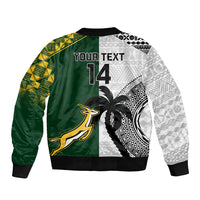 Custom South Africa And Fiji Rugby Sleeve Zip Bomber Jacket 2023 World Cup Fijian Tapa With Kente Pattern LT14 - Polynesian Pride