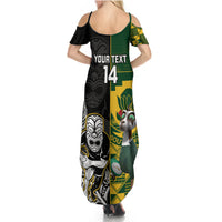 Custom South Africa And Aotearoa Rugby Summer Maxi Dress 2023 Springboks Kente Combine All Black Maori Fern LT14 - Polynesian Pride