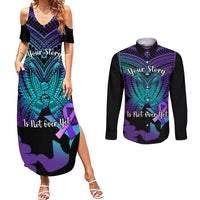 Suicide Awareness Your Story Is Not Over Yet Couples Matching Summer Maxi Dress and Long Sleeve Button Shirts Polynesian Butterfly Tattoo LT14 Purple - Polynesian Pride