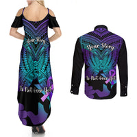 Suicide Awareness Your Story Is Not Over Yet Couples Matching Summer Maxi Dress and Long Sleeve Button Shirts Polynesian Butterfly Tattoo LT14 - Polynesian Pride