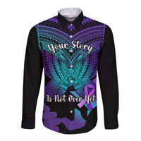 Suicide Awareness Your Story Is Not Over Yet Long Sleeve Button Shirt Polynesian Butterfly Tattoo LT14 Unisex Purple - Polynesian Pride