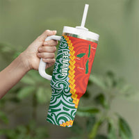 Penama Province Tumbler With Handle Vanuatu Pattern Map With Plumeria Flag Color