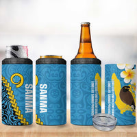 Sanma Province 4 in 1 Can Cooler Tumbler Vanuatu Pattern Myna Bird With Plumeria Flag Color