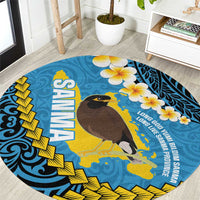 Sanma Province Round Carpet Vanuatu Pattern Myna Bird - Plumeria Flag Color LT14 Blue - Polynesian Pride