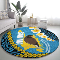 Sanma Province Round Carpet Vanuatu Pattern Myna Bird - Plumeria Flag Color LT14 - Polynesian Pride