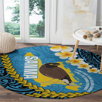 Sanma Province Round Carpet Vanuatu Pattern Myna Bird - Plumeria Flag Color LT14 - Polynesian Pride