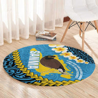 Sanma Province Round Carpet Vanuatu Pattern Myna Bird - Plumeria Flag Color LT14 - Polynesian Pride