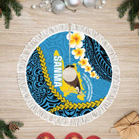 Sanma Province Tree Skirt Vanuatu Pattern Myna Bird - Plumeria Flag Color LT14 Fringed Blue - Polynesian Pride