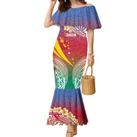 Shefa Province Family Matching Mermaid Dress and Hawaiian Shirt Vanuatu Pattern Map - Plumeria Flag Color