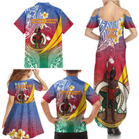 Shefa Province Family Matching Summer Maxi Dress and Hawaiian Shirt Vanuatu Pattern Map - Plumeria Flag Color