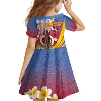 Shefa Province Kid Short Sleeve Dress Vanuatu Pattern Map - Plumeria Flag Color
