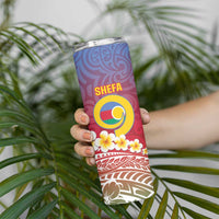Shefa Province Skinny Tumbler Vanuatu Pattern Map With Plumeria Flag Color LT14 - Polynesian Pride