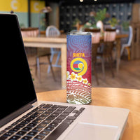 Shefa Province Skinny Tumbler Vanuatu Pattern Map With Plumeria Flag Color LT14 - Polynesian Pride