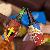 Tafea Province 4 in 1 Can Cooler Tumbler Vanuatu Pattern Map With Plumeria Flag Color