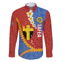 Tafea Province Family Matching Off The Shoulder Long Sleeve Dress and Hawaiian Shirt Vanuatu Pattern Map - Plumeria Flag Color