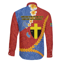 Tafea Province Family Matching Off The Shoulder Long Sleeve Dress and Hawaiian Shirt Vanuatu Pattern Map - Plumeria Flag Color