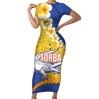 Torba Province Family Matching Short Sleeve Bodycon Dress and Hawaiian Shirt Vanuatu Pattern Crocodile - Plumeria Flag Color