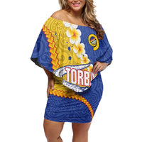 Torba Province Off Shoulder Short Dress Vanuatu Pattern Crocodile - Plumeria Flag Color LT14 Women Yellow - Polynesian Pride