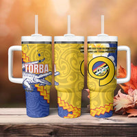 Torba Province Tumbler With Handle Vanuatu Pattern Crocodile With Plumeria Flag Color