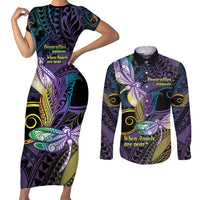 Personalized Polynesian Memorial Couples Matching Short Sleeve Bodycon Dress and Long Sleeve Button Shirt Dragonflies Appear When Angels Are Near