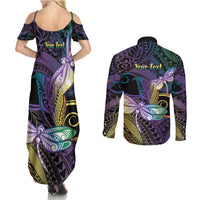 Personalized Polynesian Memorial Couples Matching Summer Maxi Dress and Long Sleeve Button Shirt Dragonflies Appear When Angels Are Near