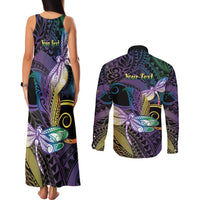 Personalized Polynesian Memorial Couples Matching Tank Maxi Dress and Long Sleeve Button Shirt Dragonflies Appear When Angels Are Near