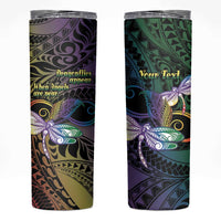 Personalized Polynesian Memorial Skinny Tumbler Dragonflies Appear When Angels Are Near
