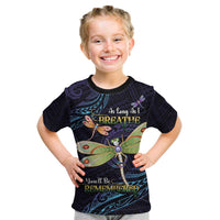 As Long As I Breathe You'll Be Remembered Kid T Shirt Dragonflies Memorial - Polynesian Pattern LT14 Black - Polynesian Pride